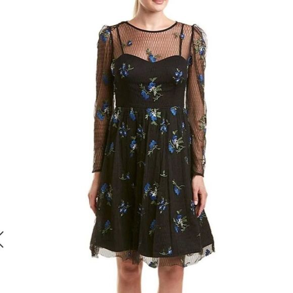 Taylor Dresses & Skirts - Taylor black long sheer sleeves embroidered dress